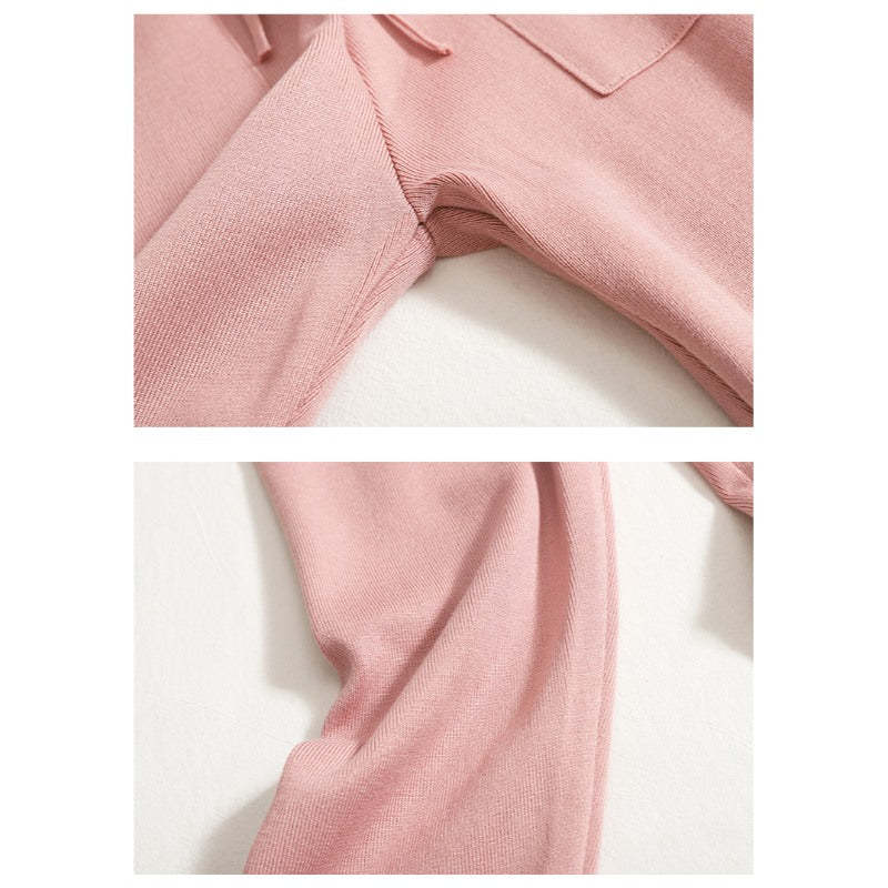 Casual V-Neck Waist Knit Women Sweater Set-Soco Hoodie