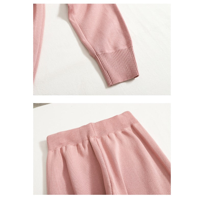 Casual V-Neck Waist Knit Women Sweater Set-Soco Hoodie