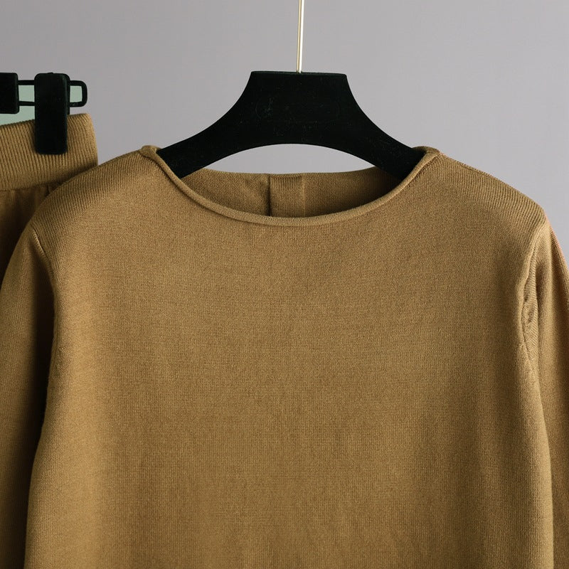 Solid Soft Knitted Wide-Leg Pants Set-Soco Hoodie