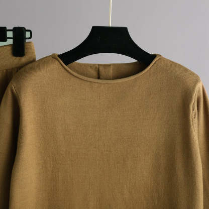 Solid Soft Knitted Wide-Leg Pants Set-Soco Hoodie