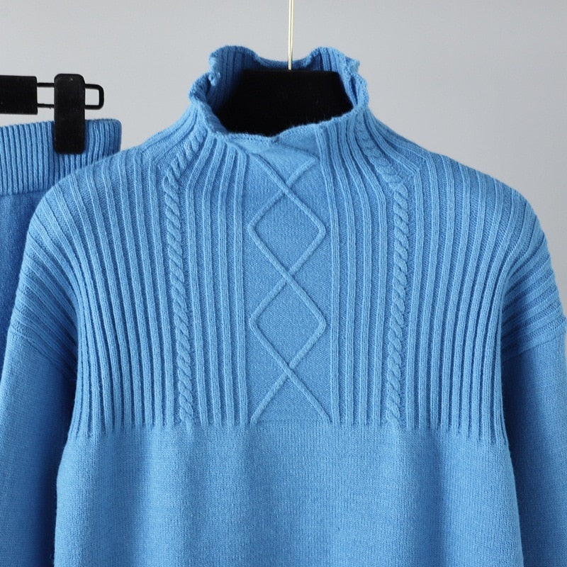 Oversized Two-Piece Knitted Thick Set-Soco Hoodie