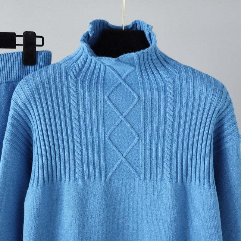 Oversized Two-Piece Knitted Thick Set-Soco Hoodie