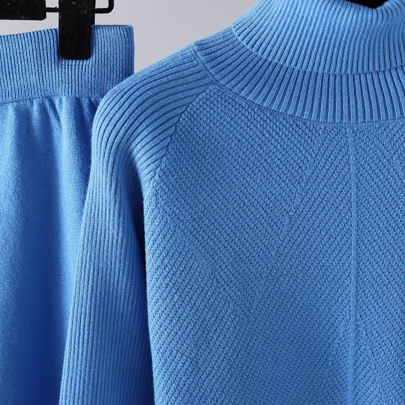 Women Turtleneck Knitted Two-Piece Sweater Set-Soco Hoodie