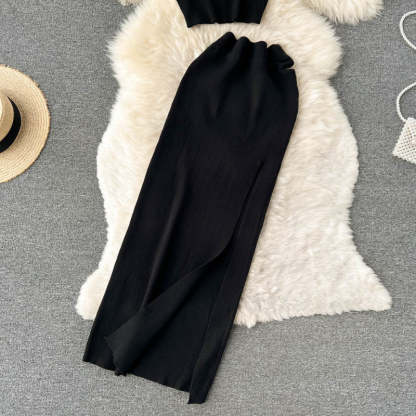 2 Pieces Retro Suspender Knitted Skirt Set-Soco Hoodie