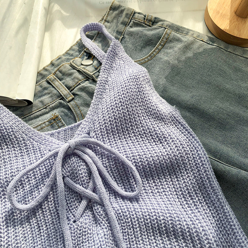 Casual Solid Cross Tie Bow Cami's-Soco Hoodie