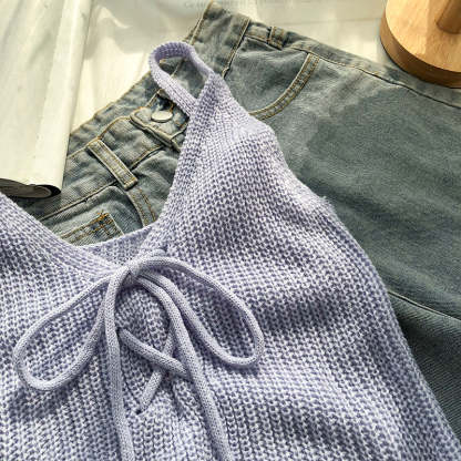 Casual Solid Cross Tie Bow Cami's-Soco Hoodie