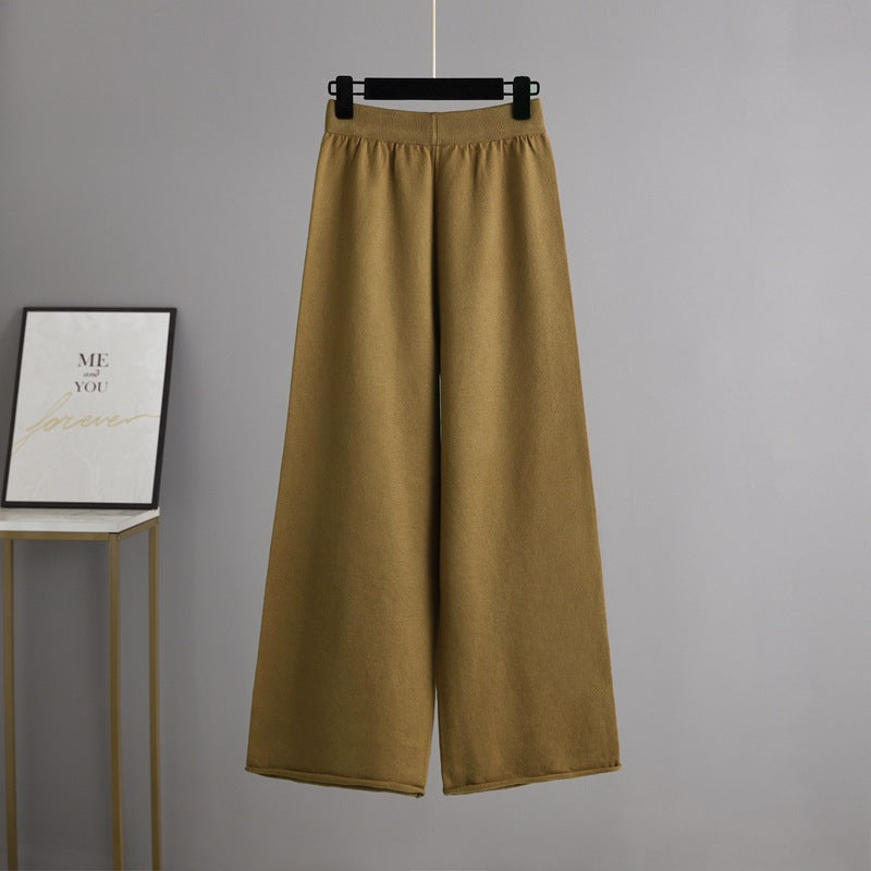 Solid Soft Knitted Wide-Leg Pants Set-Soco Hoodie