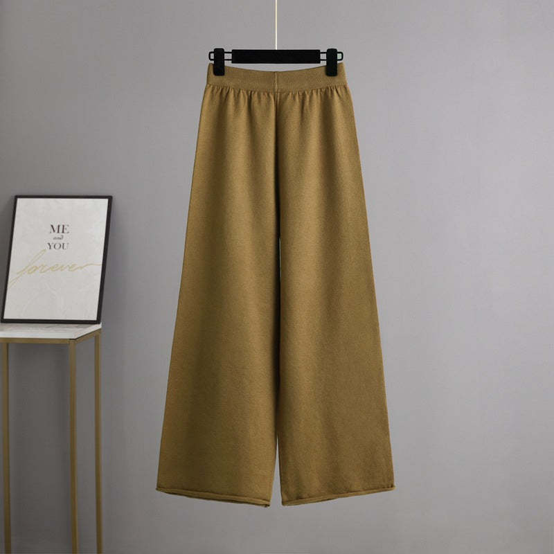 Solid Soft Knitted Wide-Leg Pants Set-Soco Hoodie