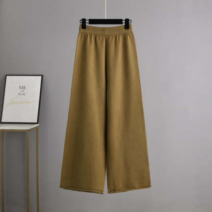 Solid Soft Knitted Wide-Leg Pants Set-Soco Hoodie