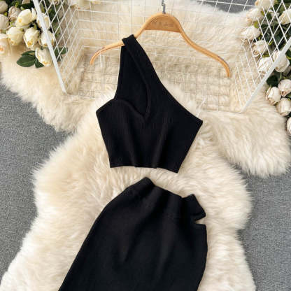 2 Pieces Retro Suspender Knitted Skirt Set-Soco Hoodie