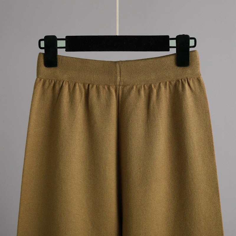 Solid Soft Knitted Wide-Leg Pants Set-Soco Hoodie