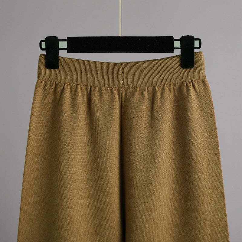 Solid Soft Knitted Wide-Leg Pants Set-Soco Hoodie