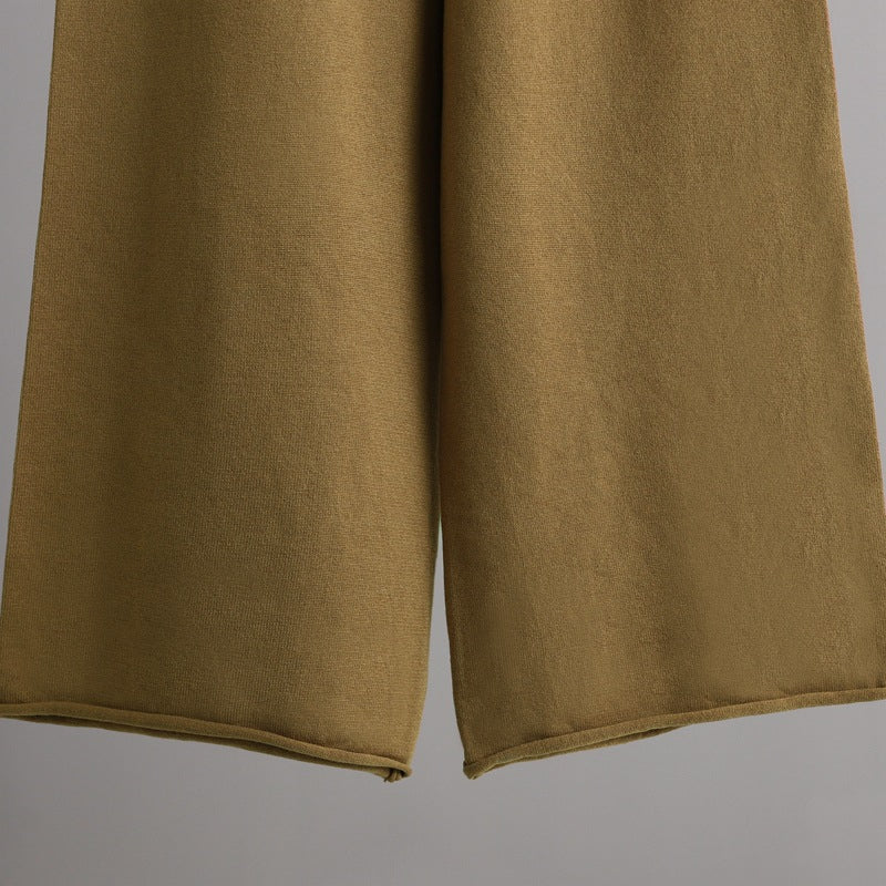 Solid Soft Knitted Wide-Leg Pants Set-Soco Hoodie