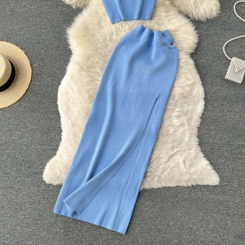 2 Pieces Retro Suspender Knitted Skirt Set-Soco Hoodie