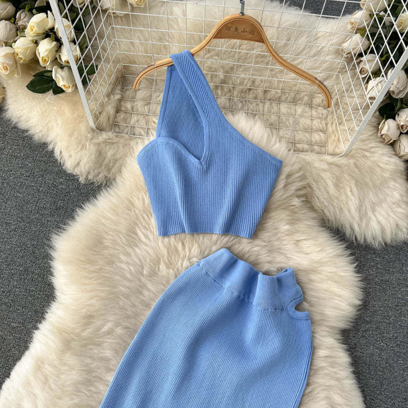 2 Pieces Retro Suspender Knitted Skirt Set-Soco Hoodie