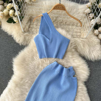 2 Pieces Retro Suspender Knitted Skirt Set-Soco Hoodie