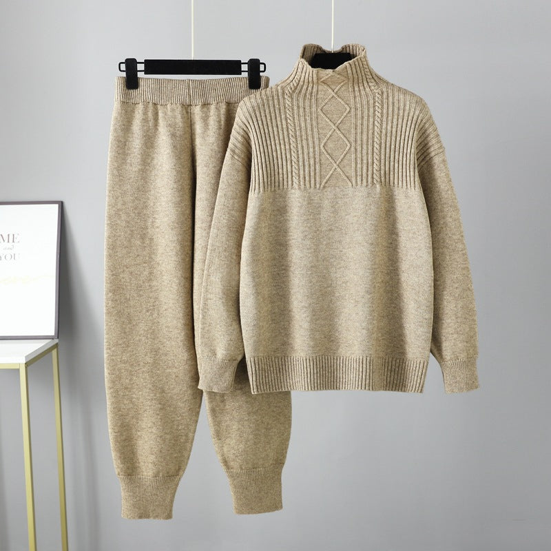 Oversized Two-Piece Knitted Thick Set-Soco Hoodie