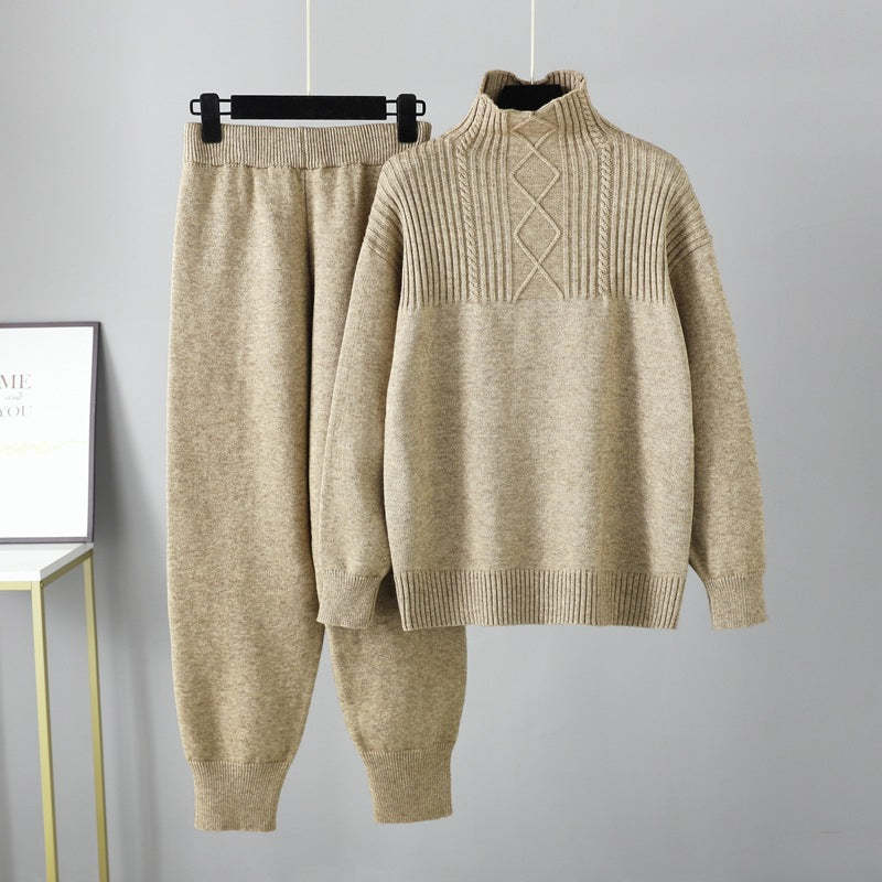 Oversized Two-Piece Knitted Thick Set-Soco Hoodie
