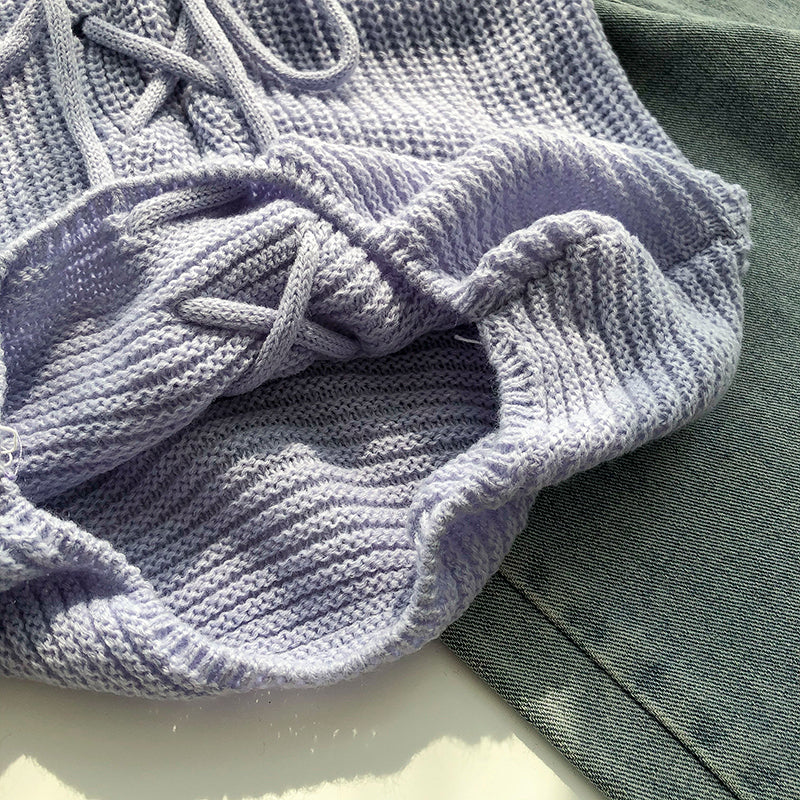 Casual Solid Cross Tie Bow Cami's-Soco Hoodie