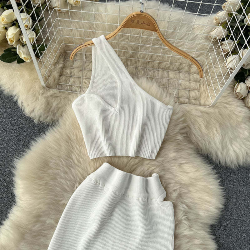 2 Pieces Retro Suspender Knitted Skirt Set-Soco Hoodie