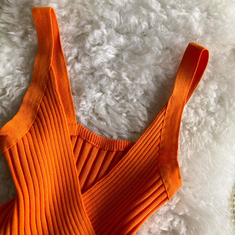 Retro Knitted Vest V-Neck Solid Camisole-Soco Hoodie