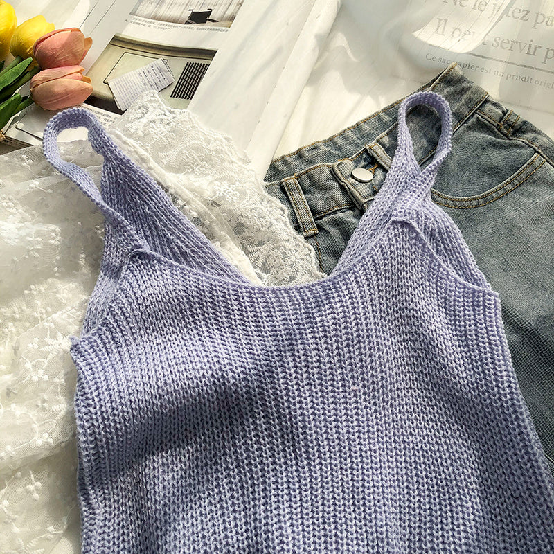 Casual Solid Cross Tie Bow Cami's-Soco Hoodie