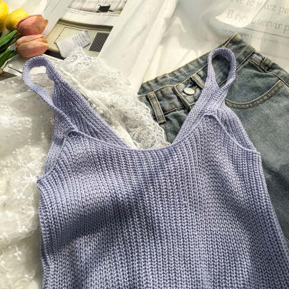 Casual Solid Cross Tie Bow Cami's-Soco Hoodie