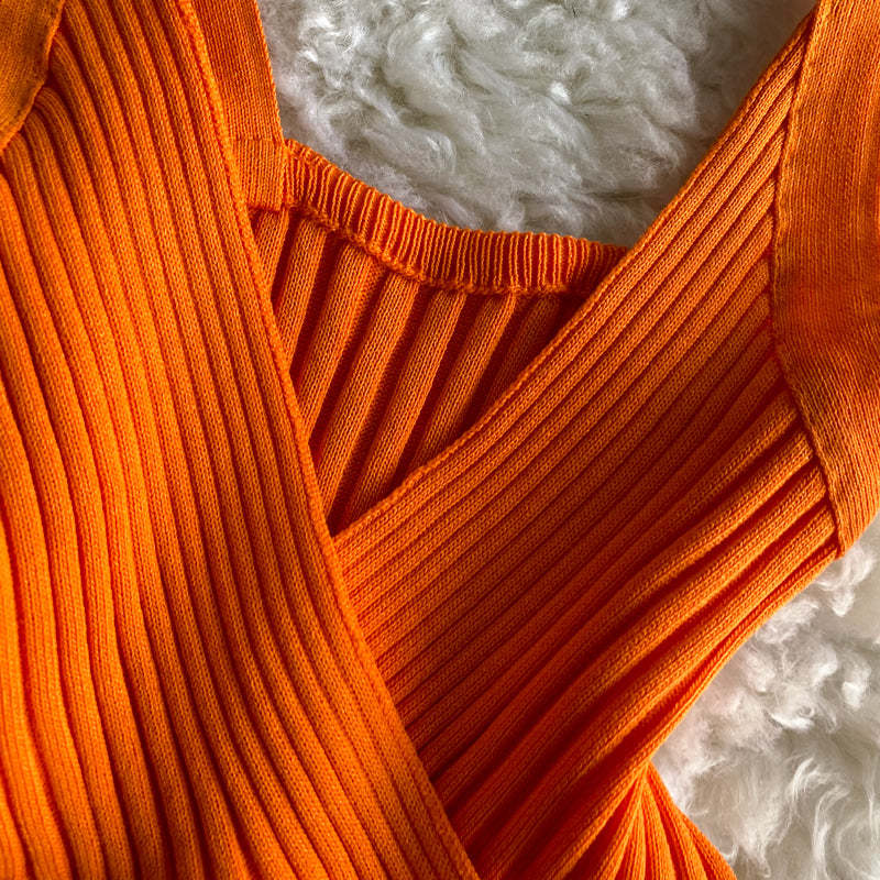 Retro Knitted Vest V-Neck Solid Camisole-Soco Hoodie