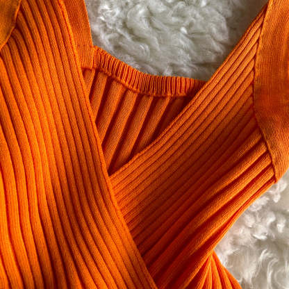 Retro Knitted Vest V-Neck Solid Camisole-Soco Hoodie