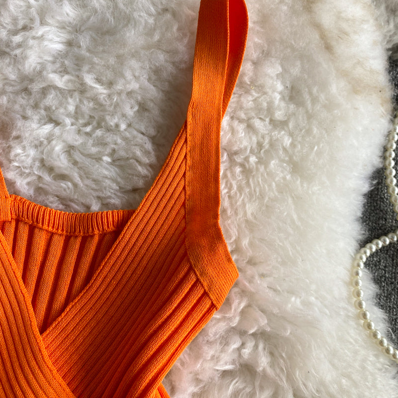 Retro Knitted Vest V-Neck Solid Camisole-Soco Hoodie