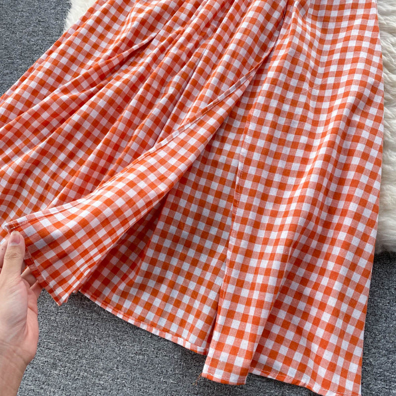 Women Halter Neck Plaid Design Skirt Set-Soco Hoodie