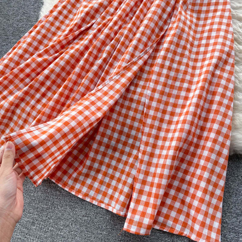 Women Halter Neck Plaid Design Skirt Set-Soco Hoodie