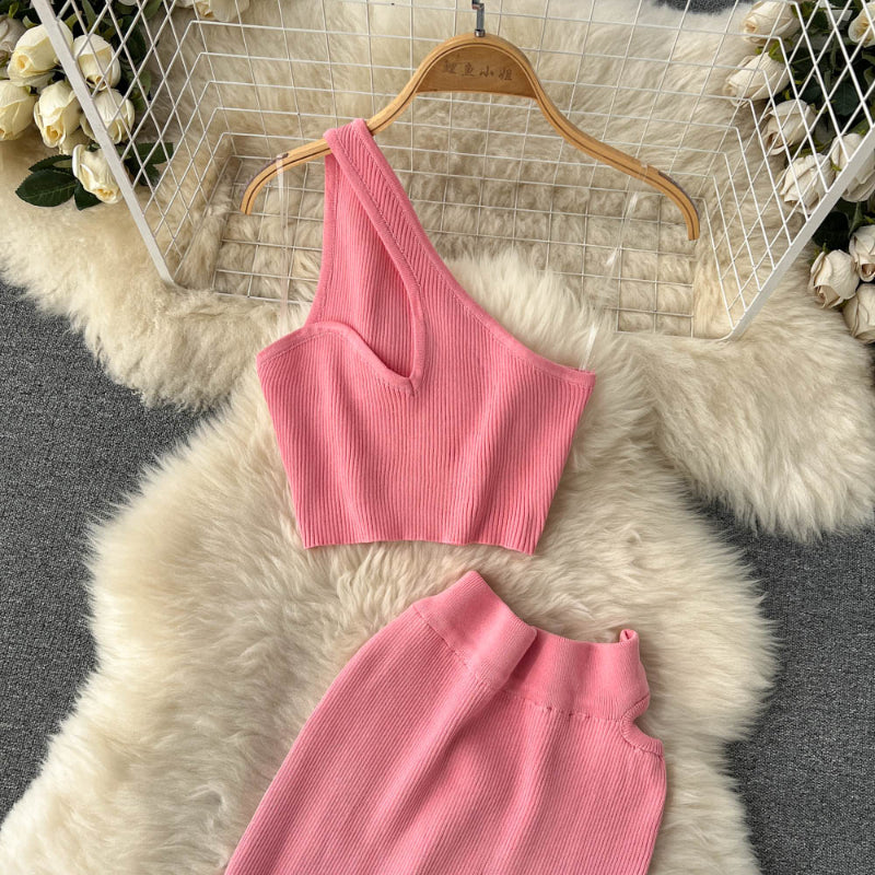 2 Pieces Retro Suspender Knitted Skirt Set-Soco Hoodie