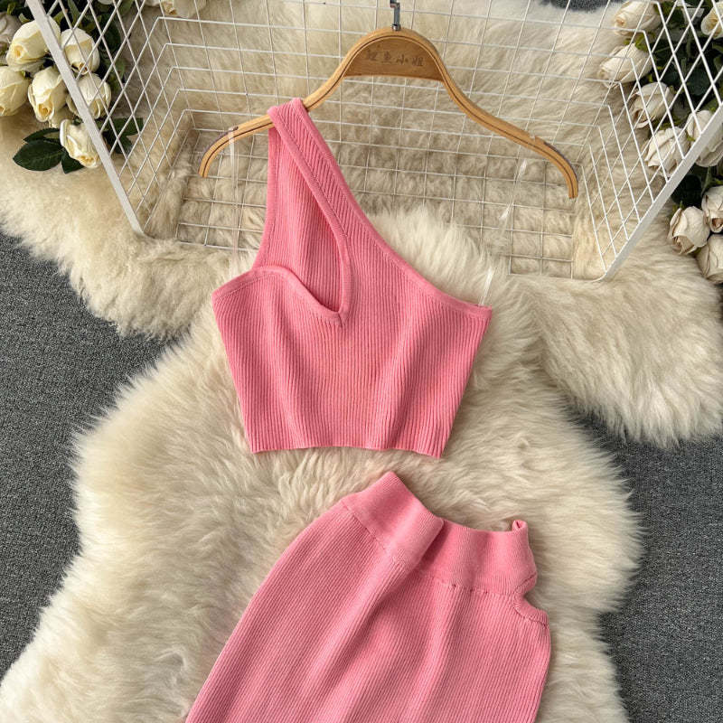 2 Pieces Retro Suspender Knitted Skirt Set-Soco Hoodie