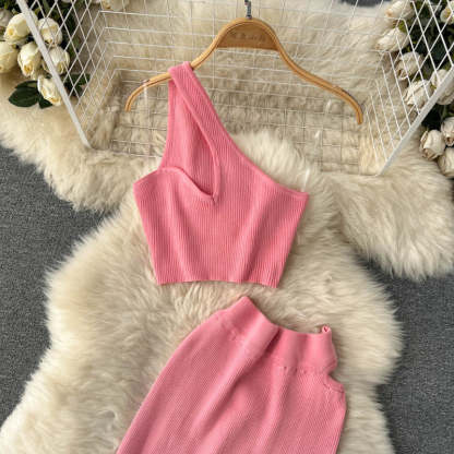 2 Pieces Retro Suspender Knitted Skirt Set-Soco Hoodie