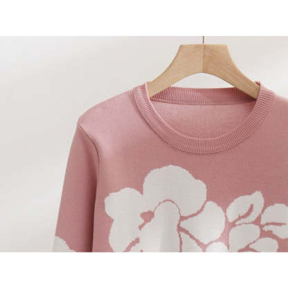 Casual Flower Printed Knitted Two-Piece Set For Women-Soco Hoodie