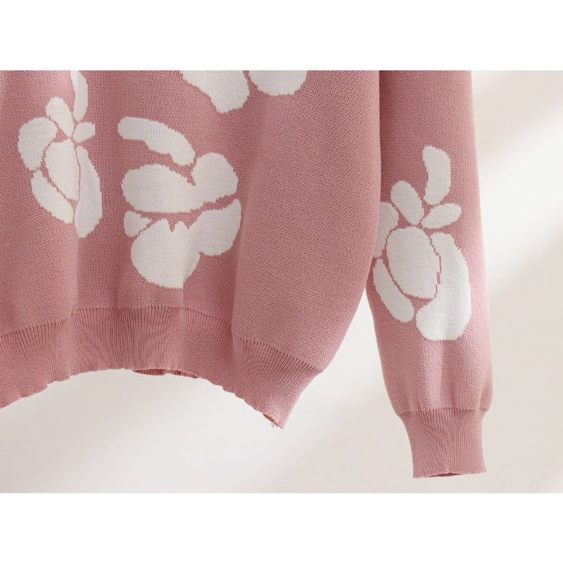 Casual Flower Printed Knitted Two-Piece Set For Women-Soco Hoodie