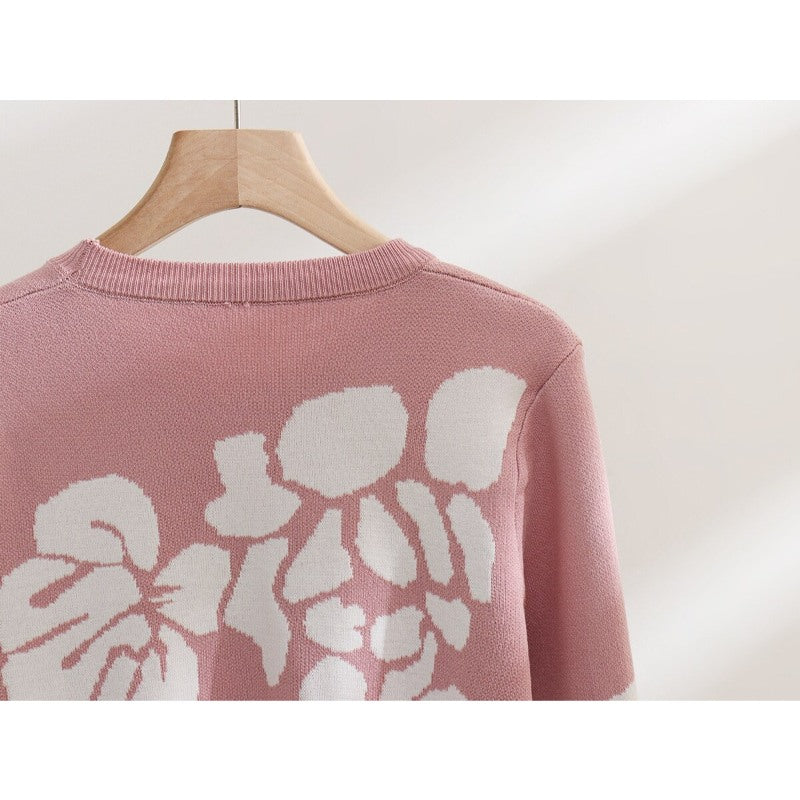 Casual Flower Printed Knitted Two-Piece Set For Women-Soco Hoodie