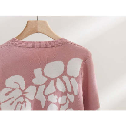 Casual Flower Printed Knitted Two-Piece Set For Women-Soco Hoodie