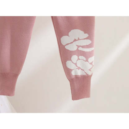 Casual Flower Printed Knitted Two-Piece Set For Women-Soco Hoodie