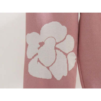 Casual Flower Printed Knitted Two-Piece Set For Women-Soco Hoodie