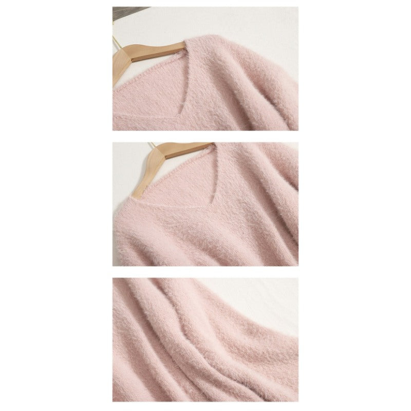 Warm V-Neck Long Bottomed Knitted Sweater Dress For Women-Soco Hoodie