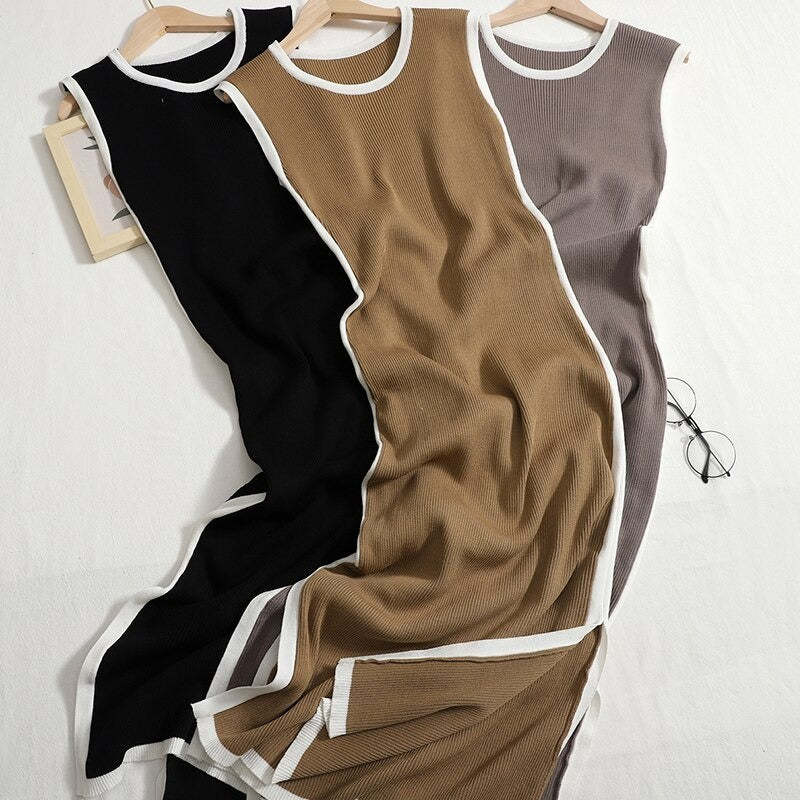 Korean Knitted O Neck Dress For Women-Soco Hoodie