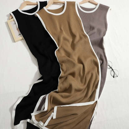 Korean Knitted O Neck Dress For Women-Soco Hoodie