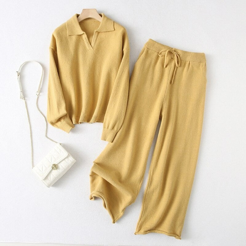 Casual Loose Warm Knitted Two Piece Women Sets-Soco Hoodie