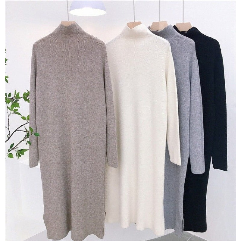 Simple Loose Lazy Turtleneck Sweater Dress-Soco Hoodie