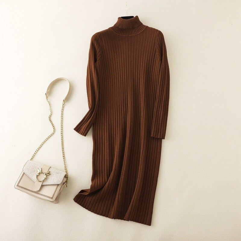 Turtleneck Long Knitted Sweater Dress For Women-Soco Hoodie