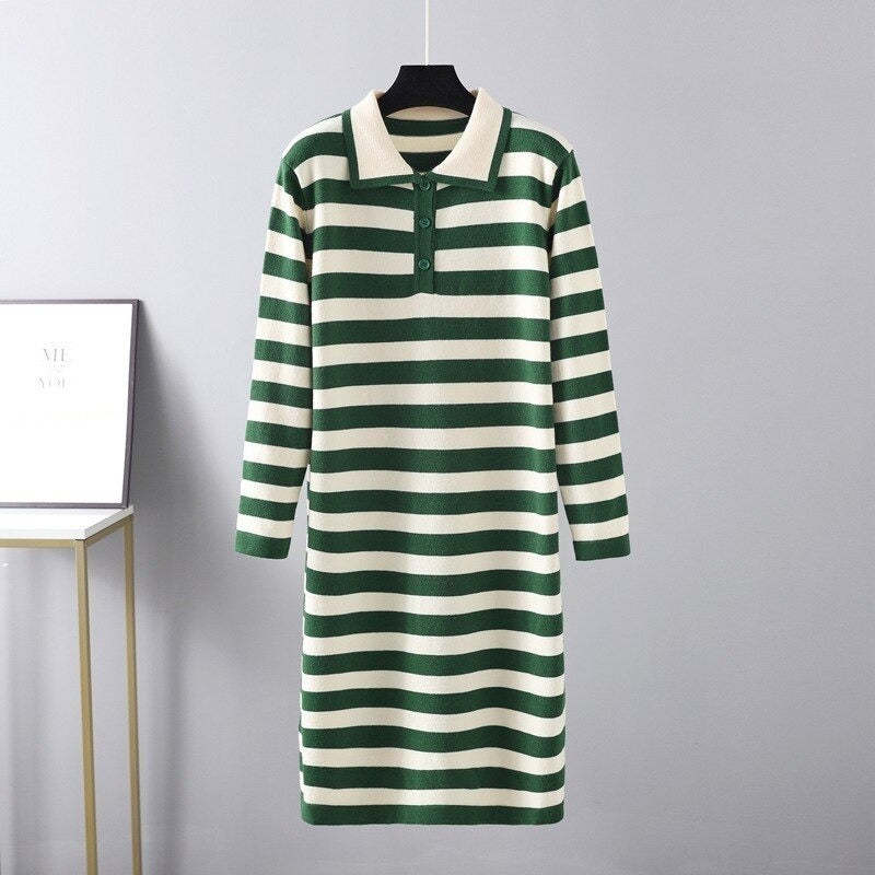 Casual Loose Stripe Knitted Warm Sweater Dress For Women-Soco Hoodie