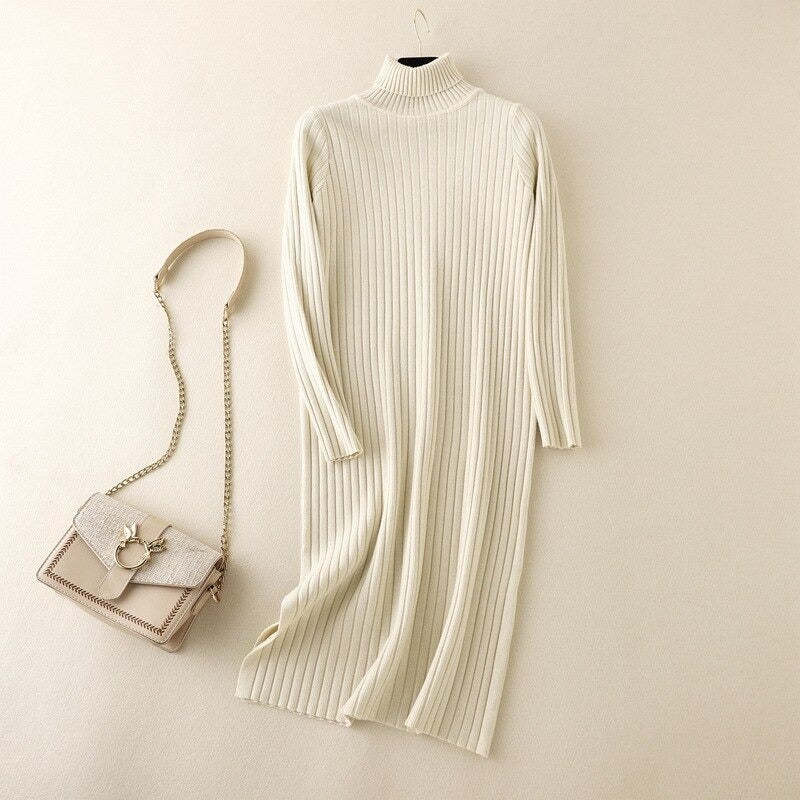 Turtleneck Long Knitted Sweater Dress For Women-Soco Hoodie