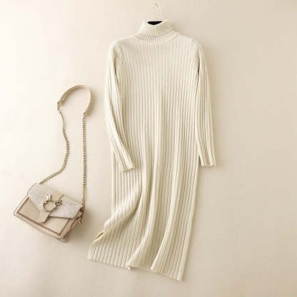 Turtleneck Long Knitted Sweater Dress For Women-Soco Hoodie